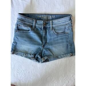 American Eagle Hi Rise Shortie Denim Shorts Womens 4 Light Wash
